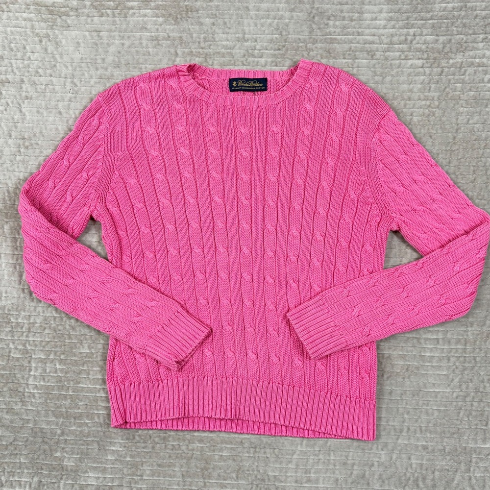 Brooks Brothers‎ Pink Italian Mercerized Cotton Cable Knit Crewneck Sweater